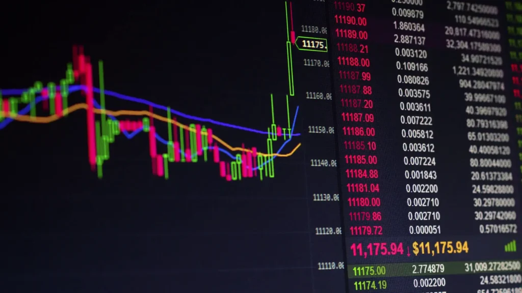 Trader analyzing bitcoin news for day traders on a live price chart